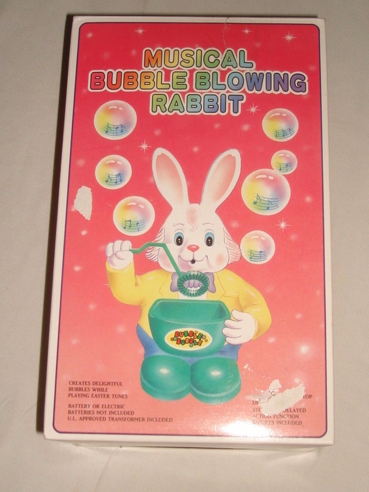 1995 MUSICAL BUBBLE BLOWING RABBIT W/BOX & A.C. ADAPTER MINT