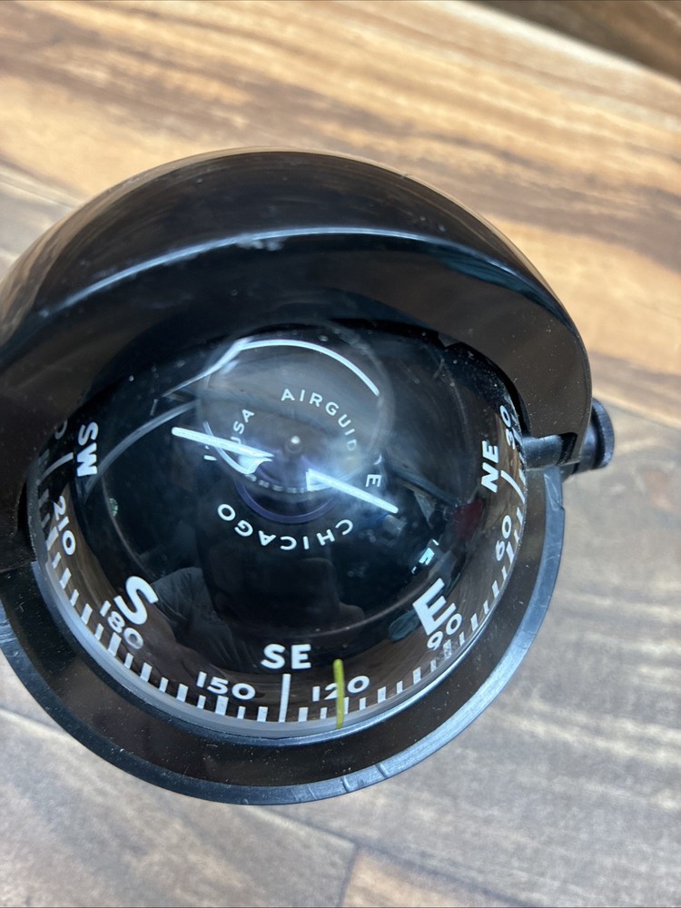 Vtg Airguide Illuminated Compass Shield Adjustable Mount W/Movable Sun EUC