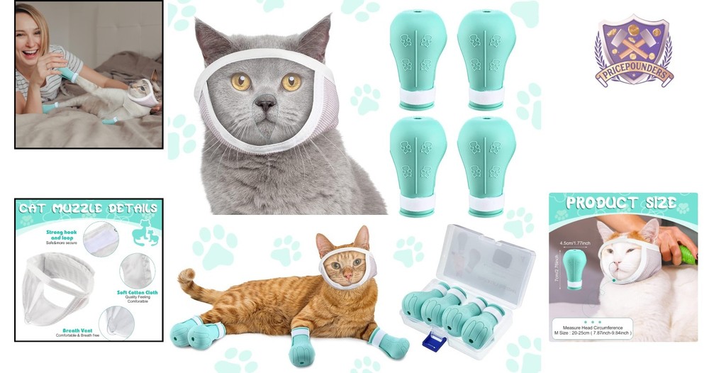Cat Muzzle with Silicone Boots Breathable Face Guard Grooming Biting Prevention