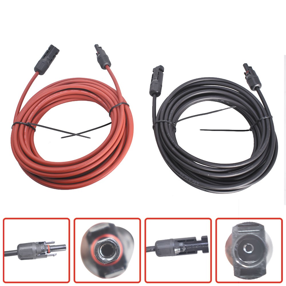 1Pair 30ft Black + Red 12AWG Solar Panel Extension Cable Wire Connector