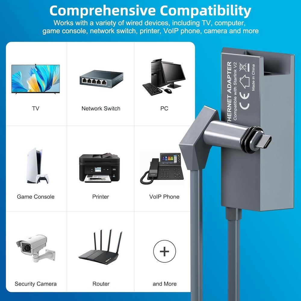 Starlink Ethernet Adapter for Rectangular Satellite Internet V2 Starlink Adapter