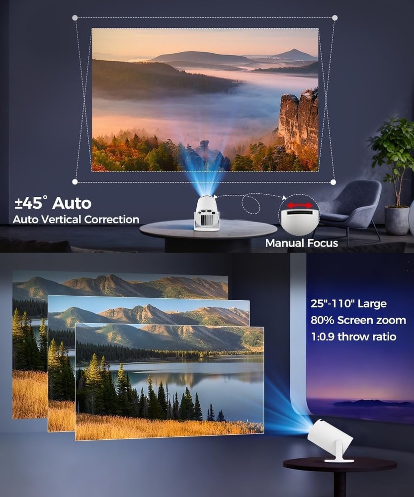 Mini Projector WiFi Bluetooth 4K Support Portable 130'' Screen