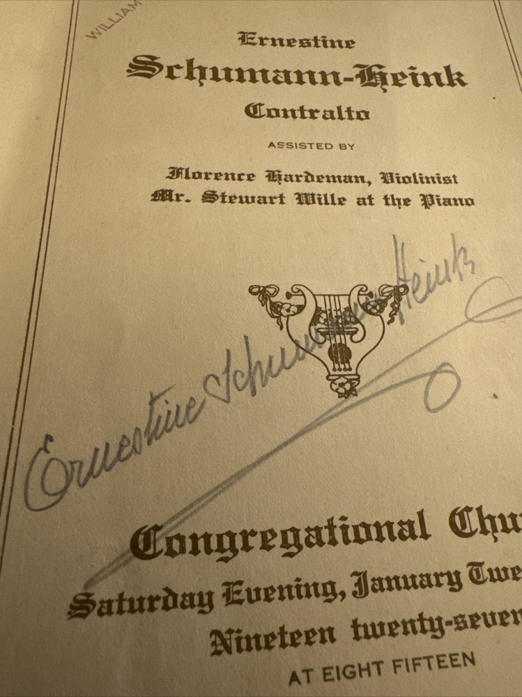 Ernestine Schumann Heink 1927 SIGNED Concert Program