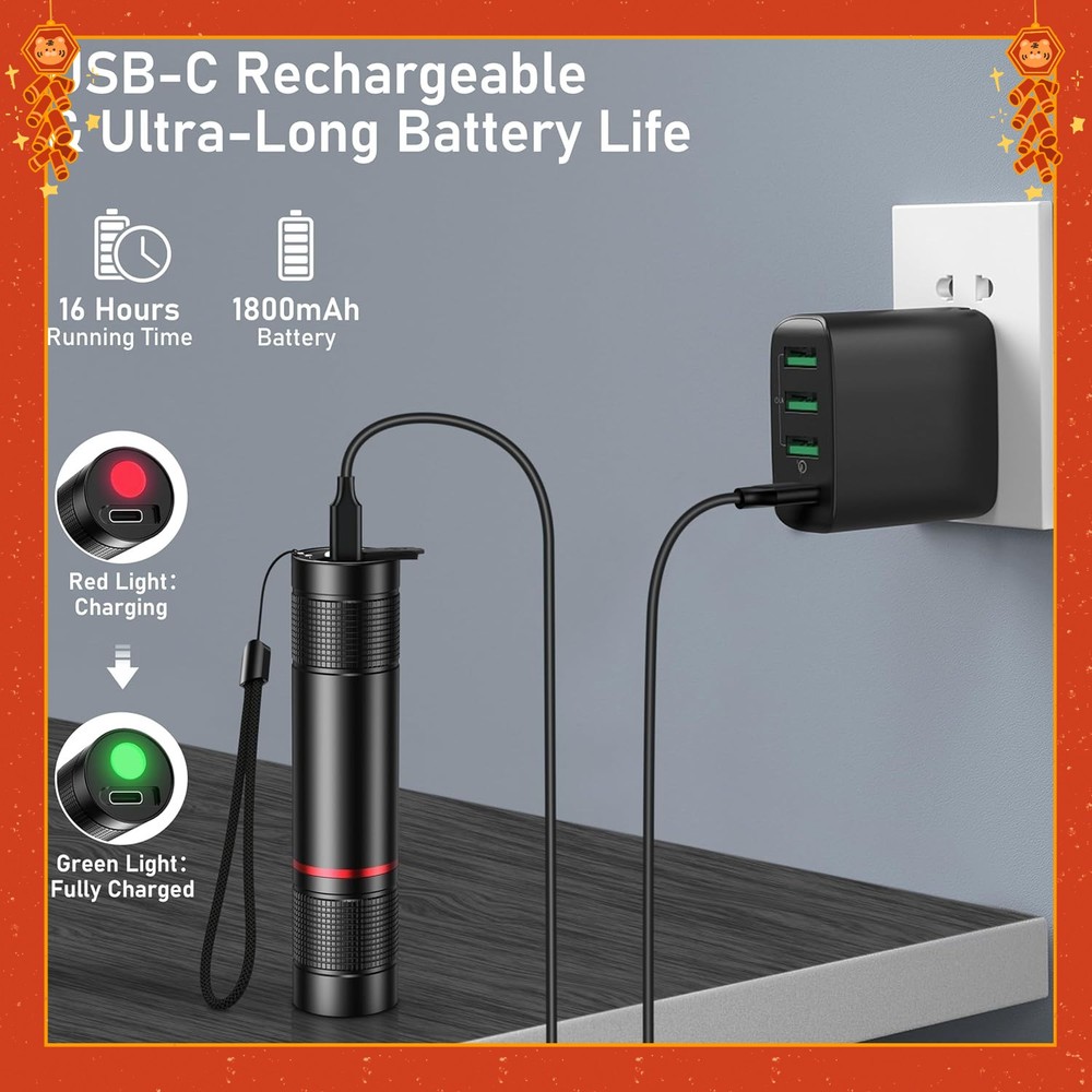 Ultra-Bright,Compact,Rechargeable LED High-Intensity Flashlight - Variable Focus