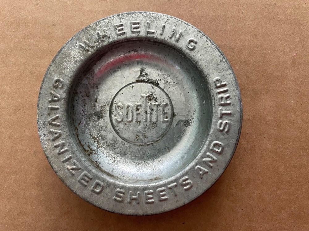 Vintage SOFTITE Galvanized Sheets and Strip Ashtray Wheeling #3