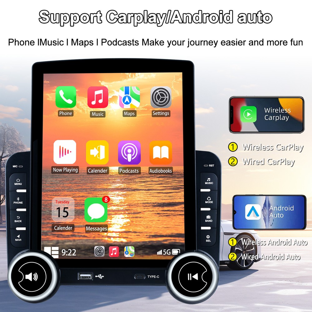 2 DIN Android 13 Car Player 2+32G Vertical Screen Apple CarPlay Auto Stereo Navi