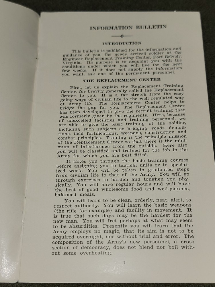 WWII Engineers Replacement Training Center from Fort Belvoir Dated 1942