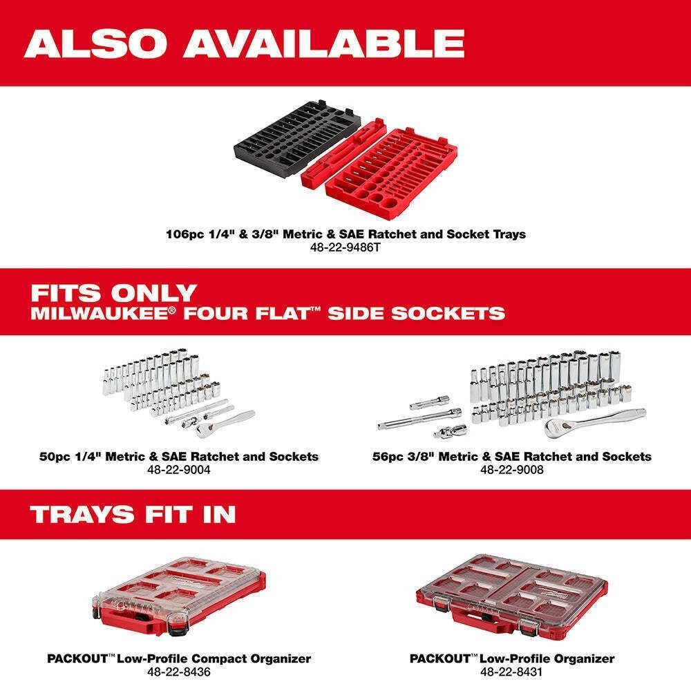 MILWAUKEE 56-Piece Chrome Socket Set- 3/8" Drive, Deep Sockets, 3&6in Extensions