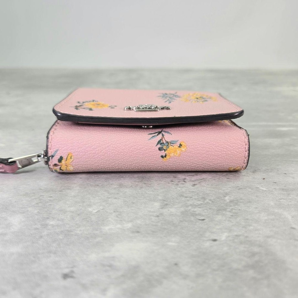 COACH Floral Print Leather Tri-Fold Wallet
