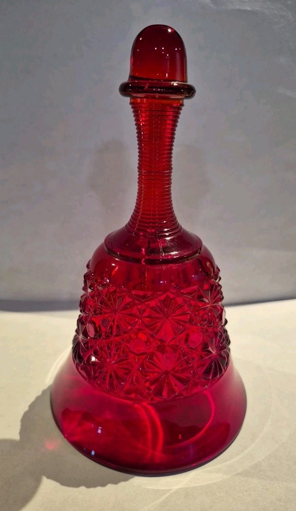 ☆Fenton Ruby Red Bell Daisy & Button Ribbed Handle Ruffle Edge Red Glass Vintage