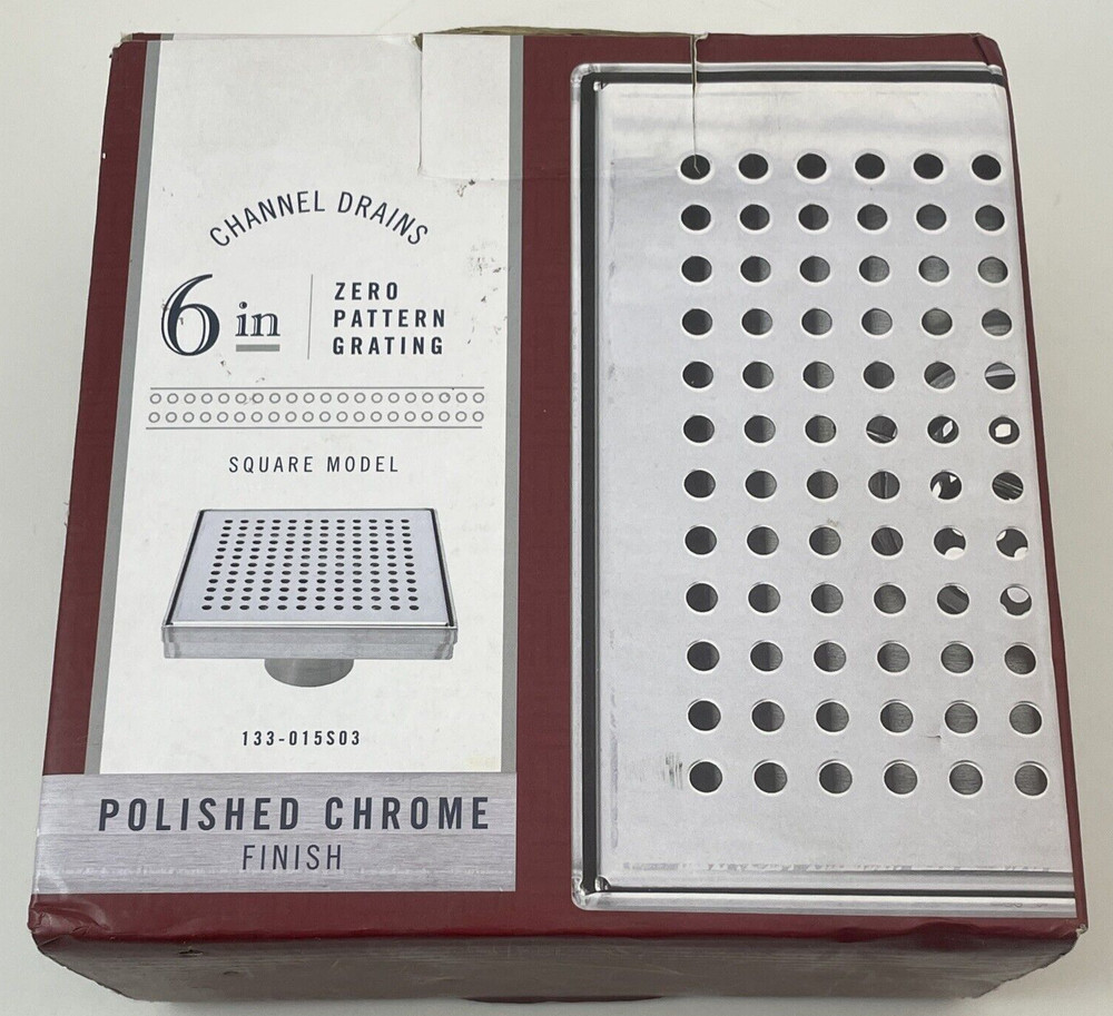 B&K 6? Zero Pattern Grating Square Model Shower Drain, Polished Chrome Open Box