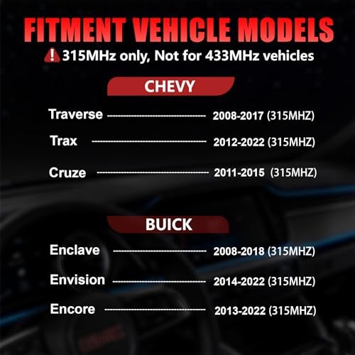 Pre-Programmed 315MHz TPMS Sensor Fit for Chevy Traverse (2008–2017),