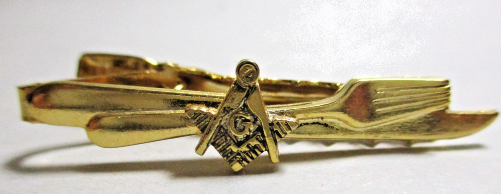 MASONIC TIE BAR,CLIP,CLASP - KNIFE & FORK DEGREE MASONS, SQUARE & COMPASS