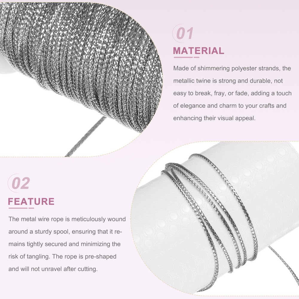 Metallic Cord 1.5mm 109 Yards Metallic Ornament String Silver