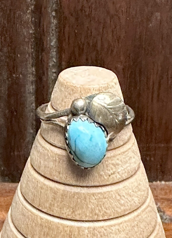 Vintage Native American Silver Turquoise Ring Sz 5.75