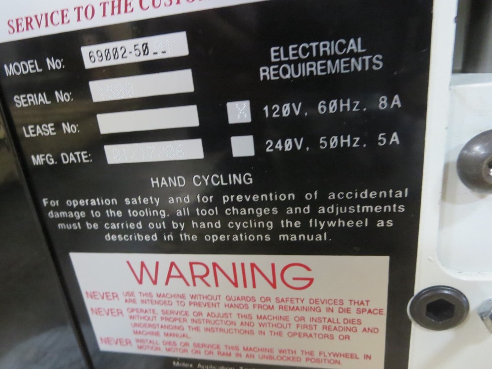 Molex 69002-5001 Punch Press 120V 60HZ 8A