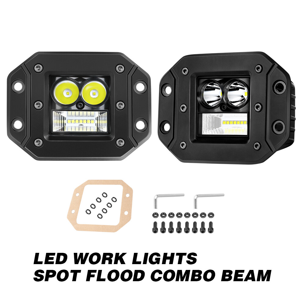 4" 5" 6" Flush Mount Quad Row LED Cube Pods Work Light Bar Combo Bumper Backup