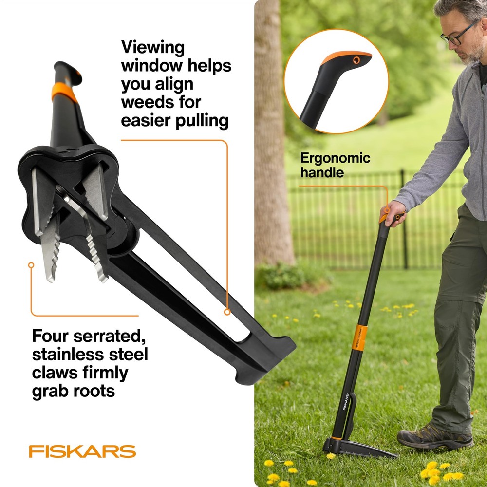Fiskars 4Claw Stand Up Weed Puller Tool, Gardening Hand Weeding Tool with 39"...