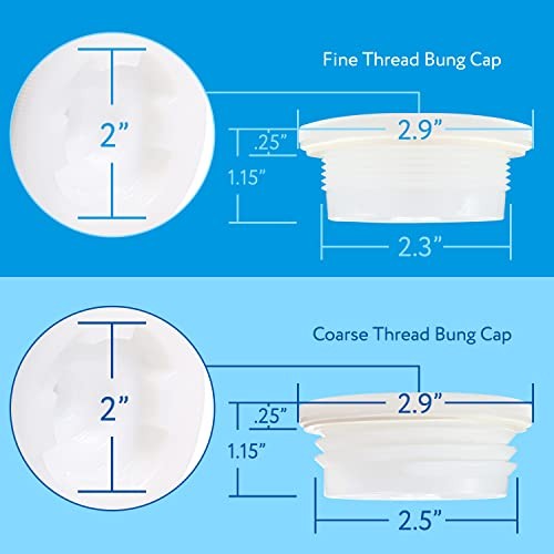 2-Inch Bung Caps - 12-Pack - White Plastic Leak Protection with Plastic