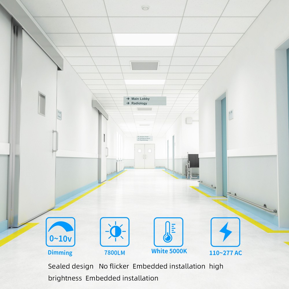 LED Panel Light 75W 2x4ft Office Drop Ceiling Light Dimmable 0-10v 5000k Bright