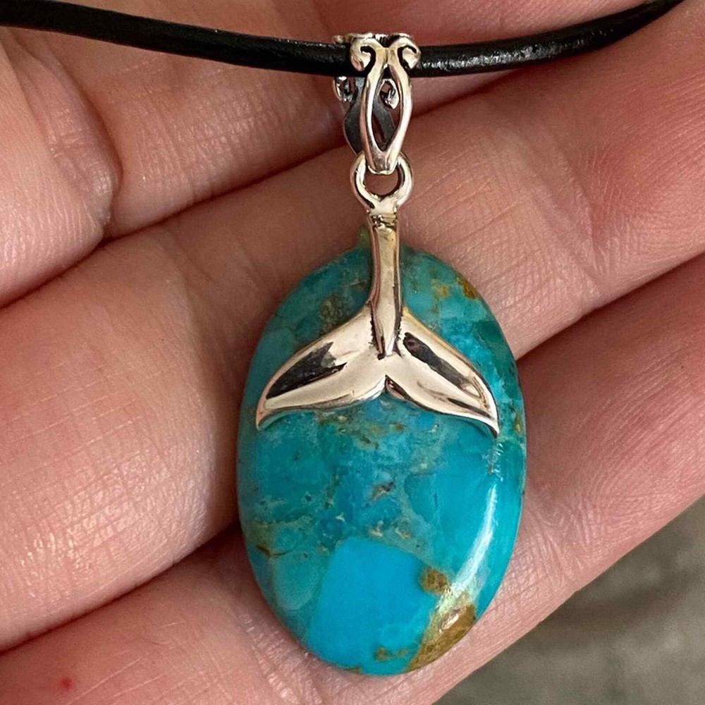 Blue Mohave Turquoise Whale Tail Necklace