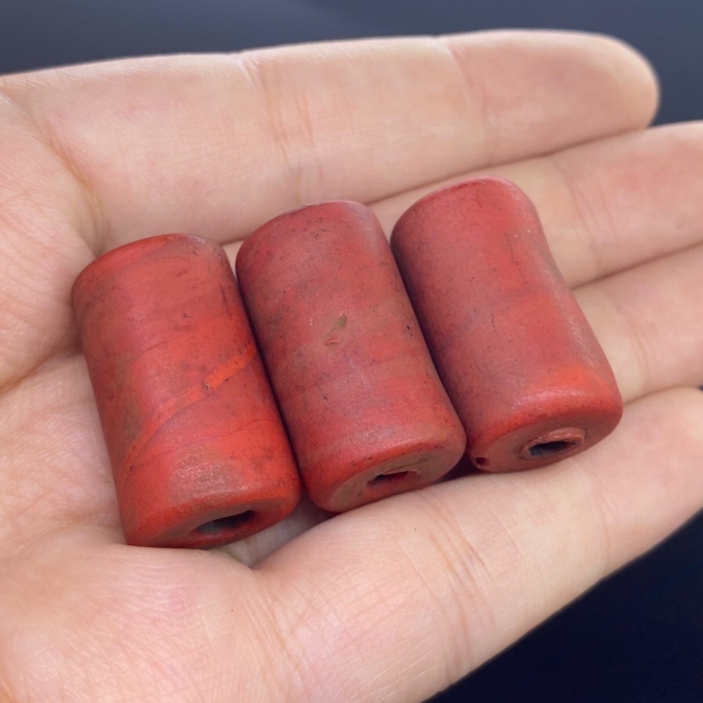 3 Rare Ancient Roman RED Glass Java Beads Circa 2nd - 3rd Century AD
