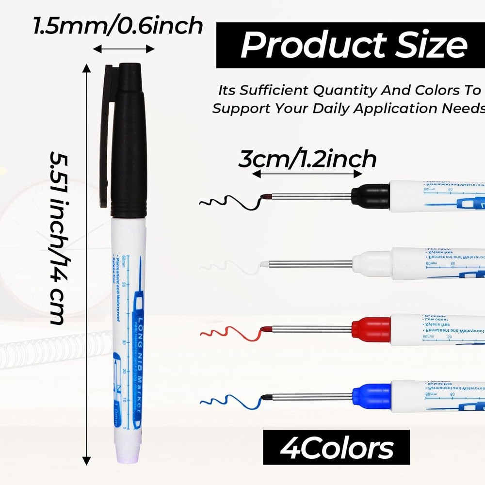 8 Long Tip Construction Markers Waterproof Deep Hole Carpenter Marking Pens