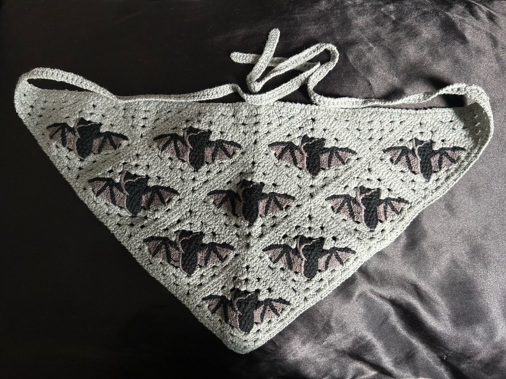 Hand Crocheted Bat Bandana In Grey, Medium Sized