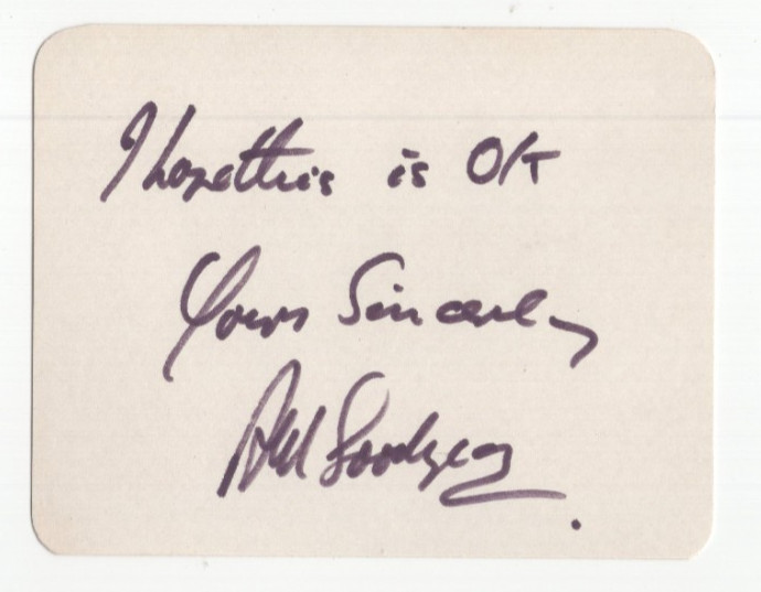 Anthony Goodyear Signed Card 1966 / Autographed Ballroom Dancing