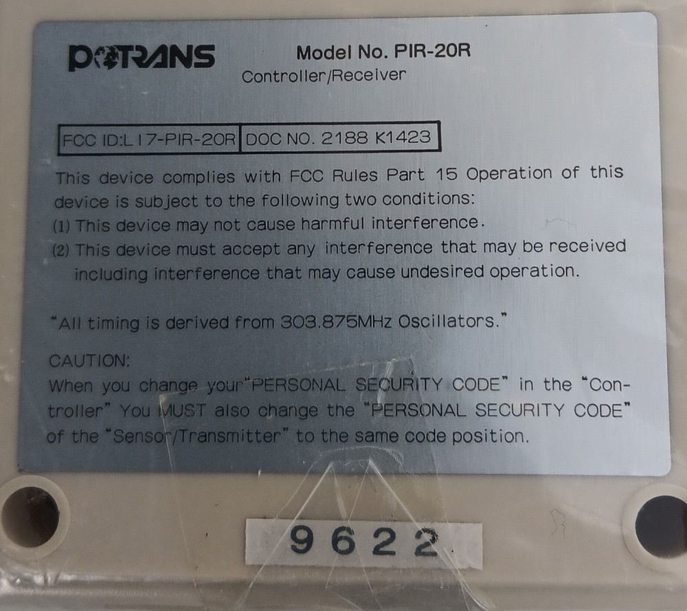 Potrans PIR-20R Controller Receiver Security Alarm Unit – New Open Box