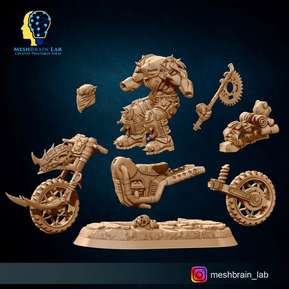 3D Printed Wasteland Biker Orks by Meshbrain Labs