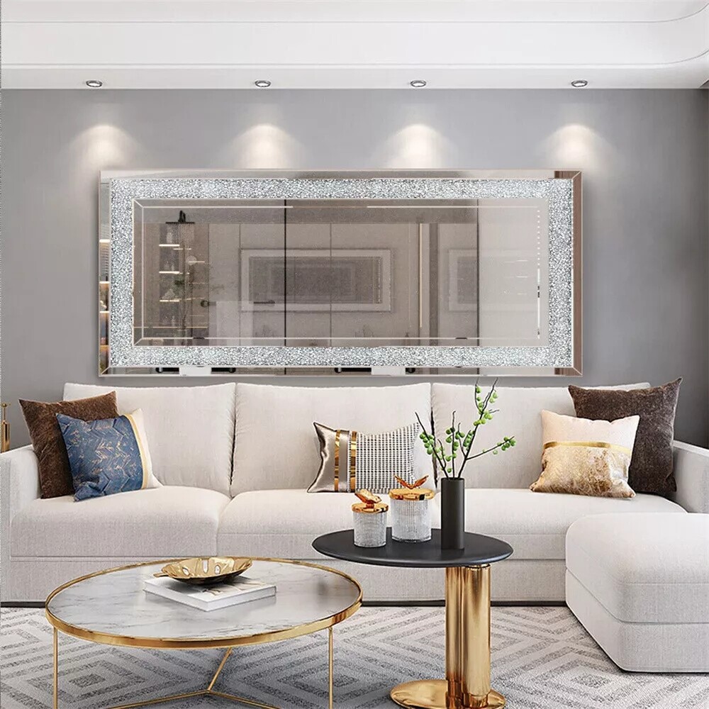 47 x24 Crystal Crush Diamond Wall Mirror Silver Mirror Gorgeous Rectangle Mirror