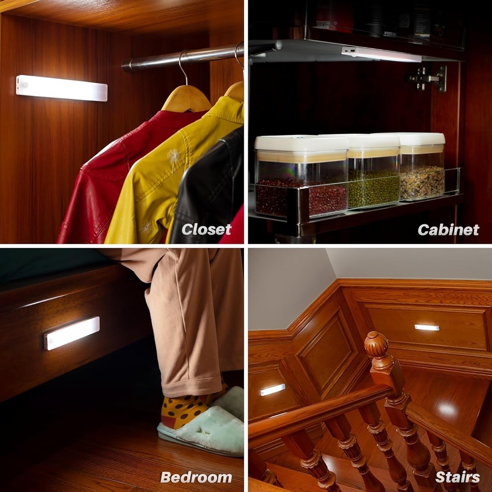Magnetic cabinet light with motion sensor 8inch LED light 2pack USB rechargeable