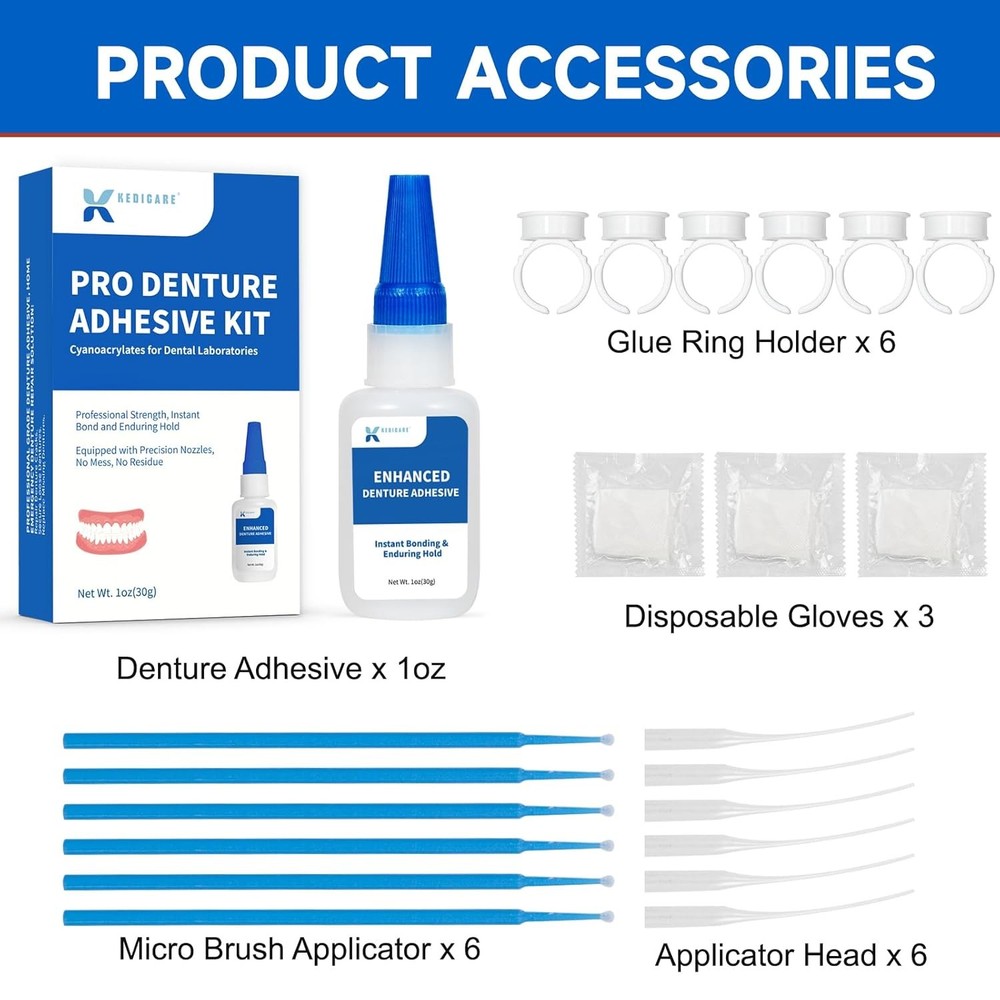 Pro Denture Adhesive Kit, 1oz Pro Instant Bonding Denture Glue, Enhanced Denture