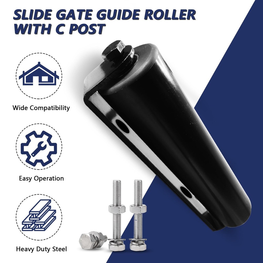Single Slide Gate Guide Roller with C Post Welded Bracket, Hard Nylon Sliding...