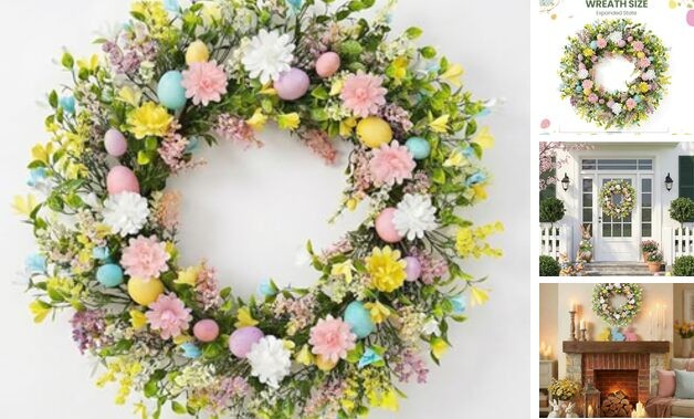 Wreath for Front Door Decorations Egg Door Wreath Decorations, Spring Easter