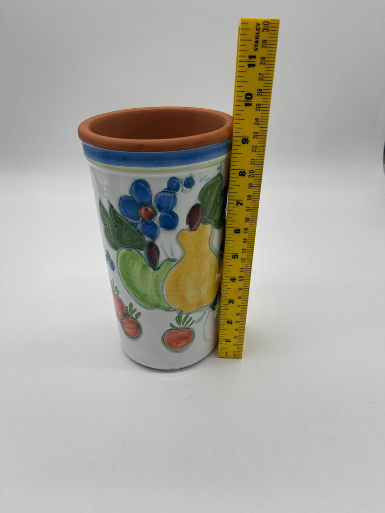 Ceramic Utensil Holder Hand Made Hand Painter Glazed 9.5”