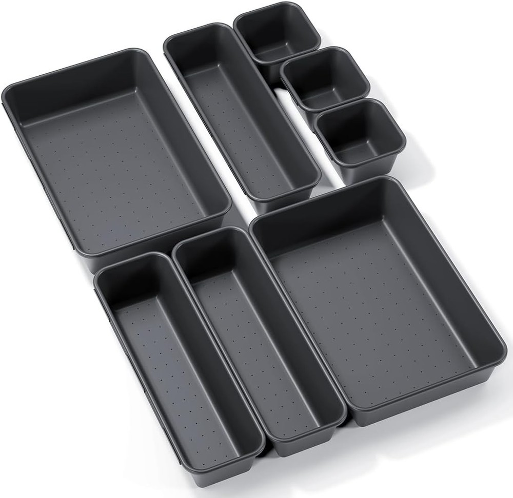 8PCS Plastic Interlocking Drawer Organizer 3 Sizes Versatile Desk Drawer
