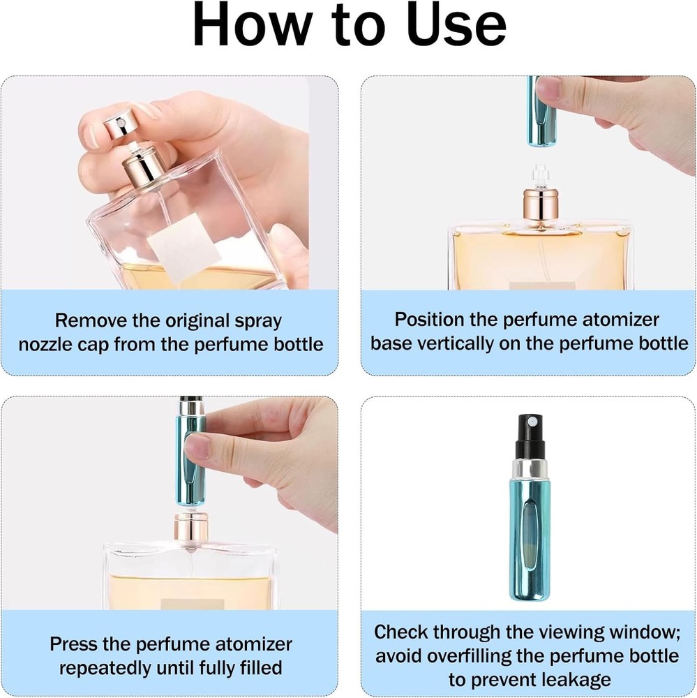 10PCS Travel Perfume Atomizer Bottles, 5ml Refillable Mini Spray Set ,Multicolor