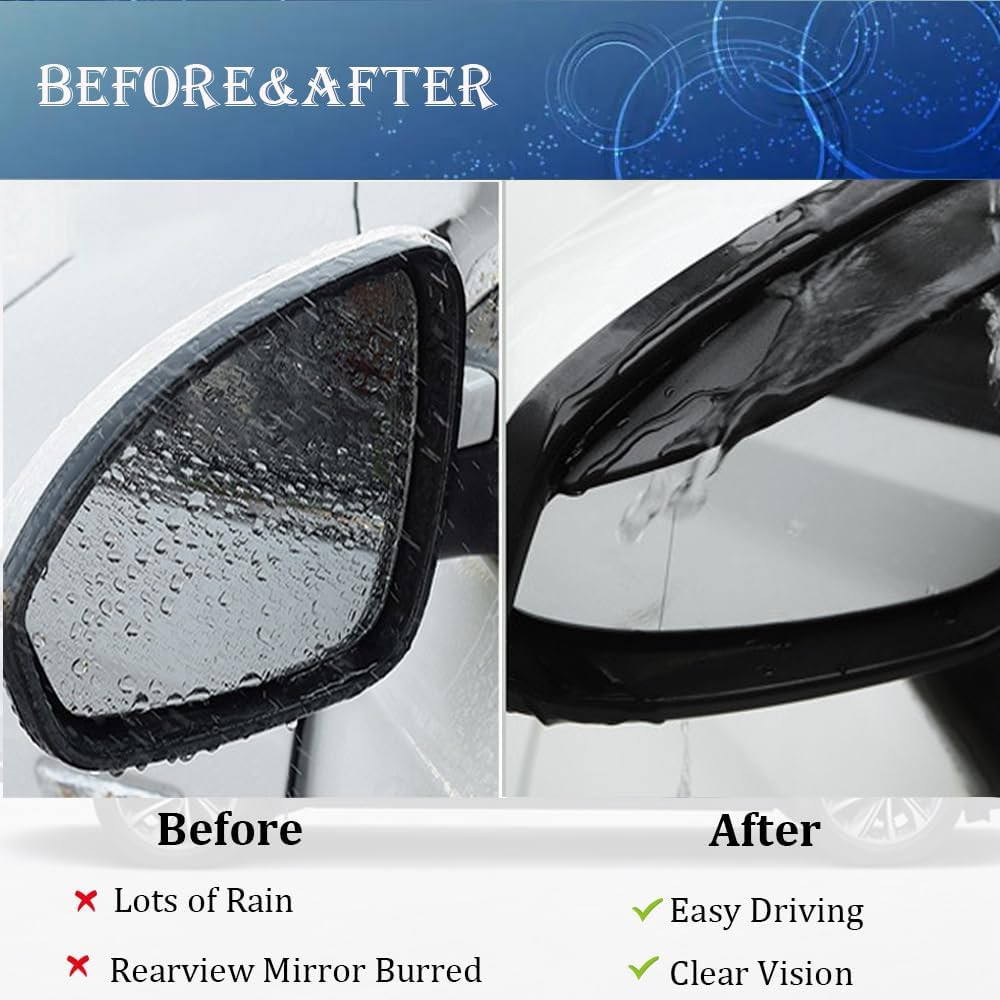 Car Rearview Rain Eyebrow ShieldCar Mirror Rain Protector 2PC Solid Black