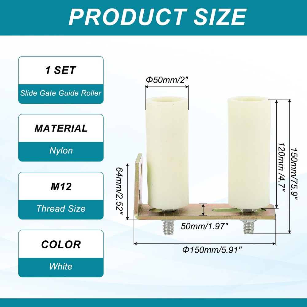 1Set Slide Gate Guide Roller 4.7" Adjustable Nylon Rollers with Bracket, White