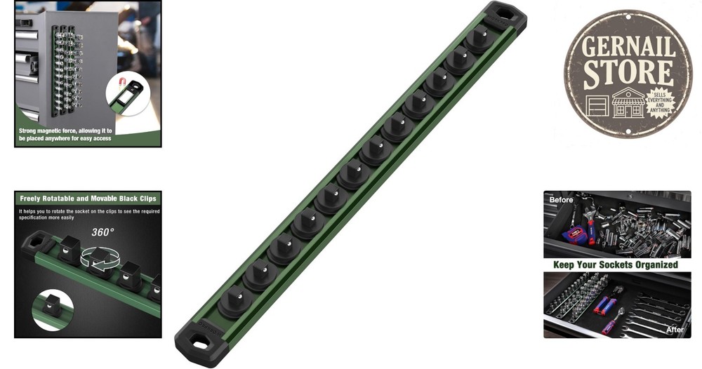 Magnetic Socket Storage Solution - 1/4-Inch Drive Organizer with Rotatable Clips