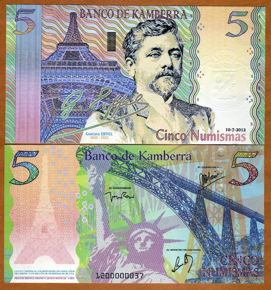 Kamberra, Kingdom, 5 Numismas, 2012, UNC Eiffel