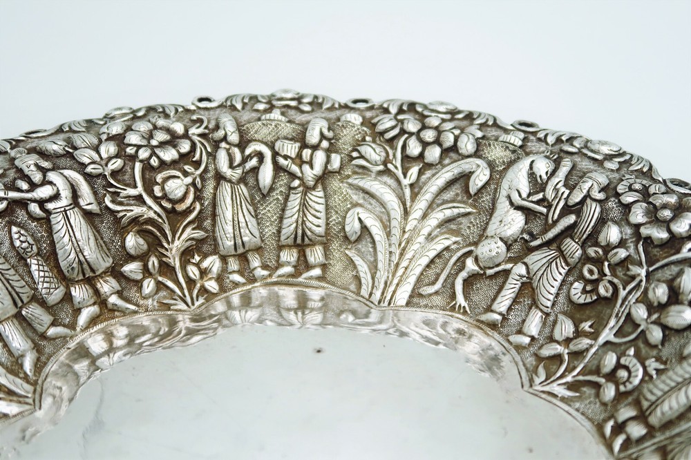 Handcrafted Assyrian Style Solid Silver Raised Pierced Bowl with Figurals