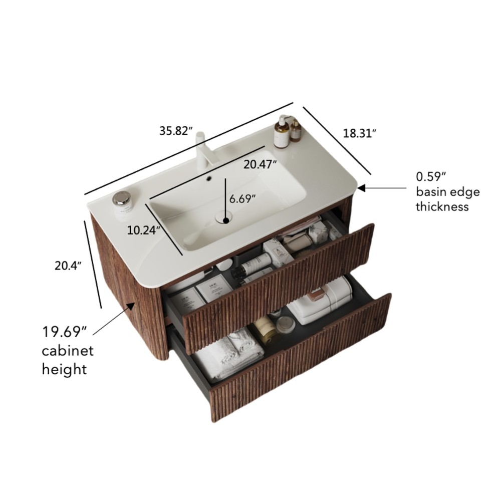 24" Modern Floating Vanity with Sink & 2 Drawers, Preassembled