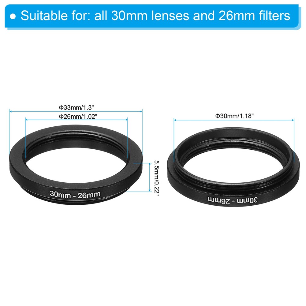 30mm-26mm Metal Step Down Ring Camera Lens Filter Adapter Ring Aluminum Filter