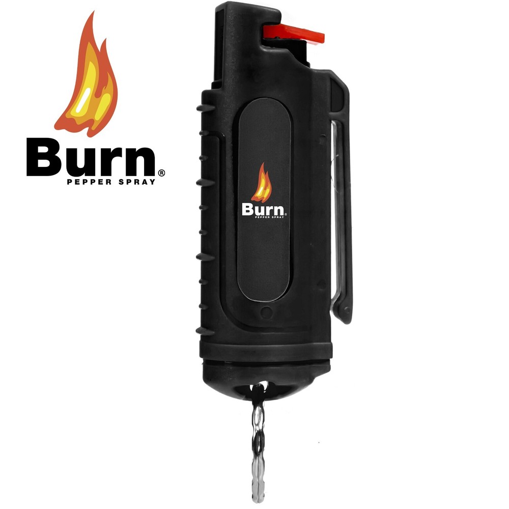 BURN Pepper Spray 1/2oz Self Defense Security Keychain Molded Black