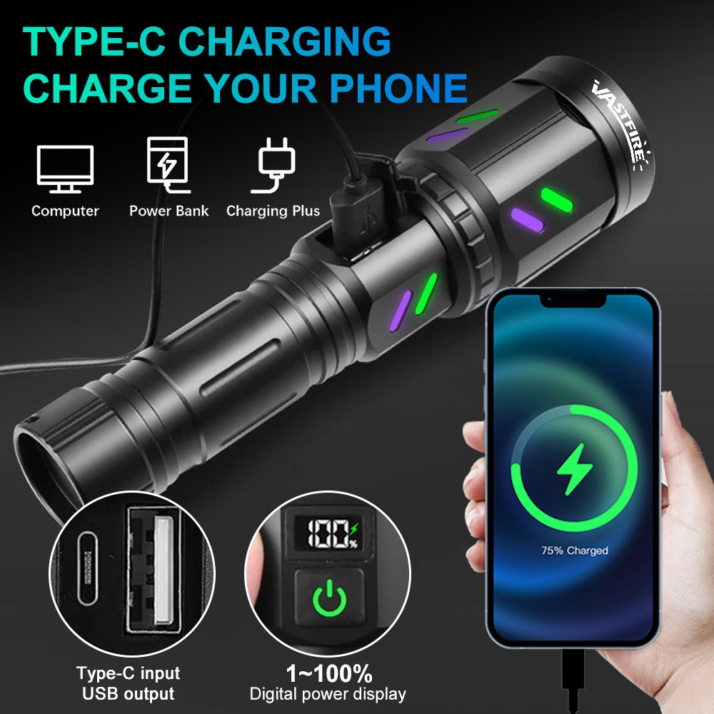 12000LM Camping Light Laser White LED Flashlight Torch USB Rechargeable Zoomable