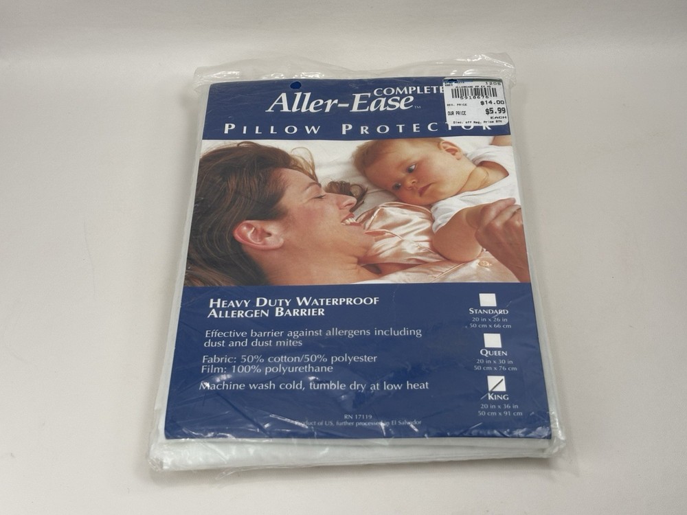 AllerEase Heavy Duty Waterproof Allergen Barrier Pillow Protector 1-King 20”x36”