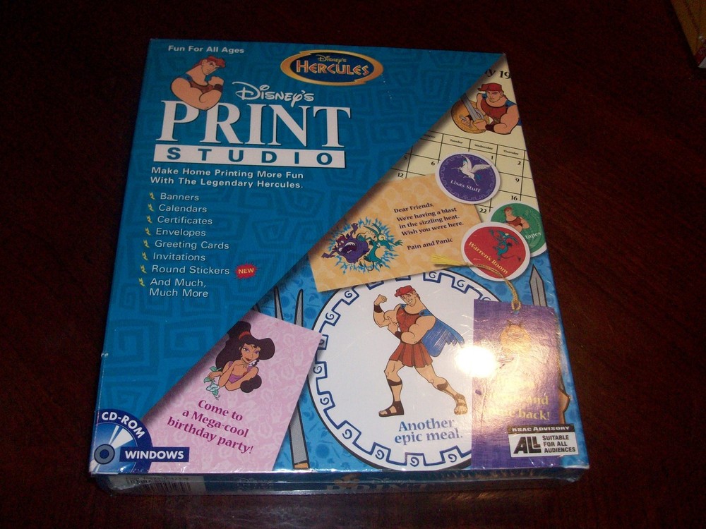 Disney Print Studio Hercules Windows 95 Software for Creating Banners and Diaries